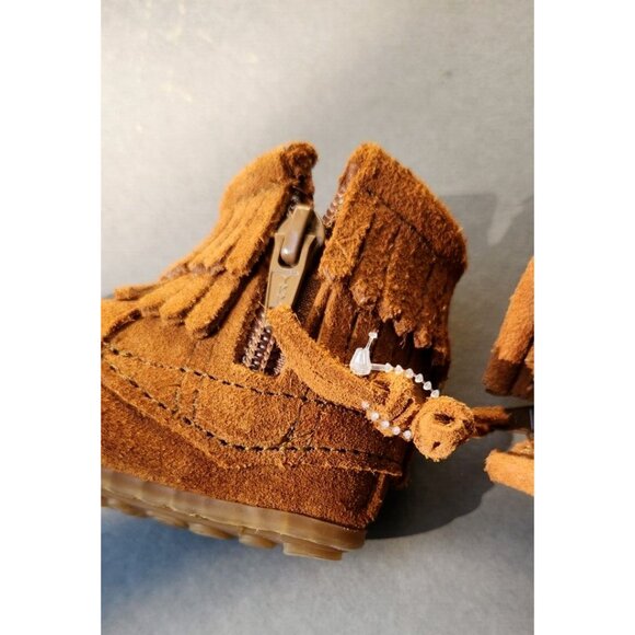 MINNETONKA Toddler Size 3 Kids Double Fringe Zip Suede Ankle Boot Brown 1292 - Picture 8 of 16